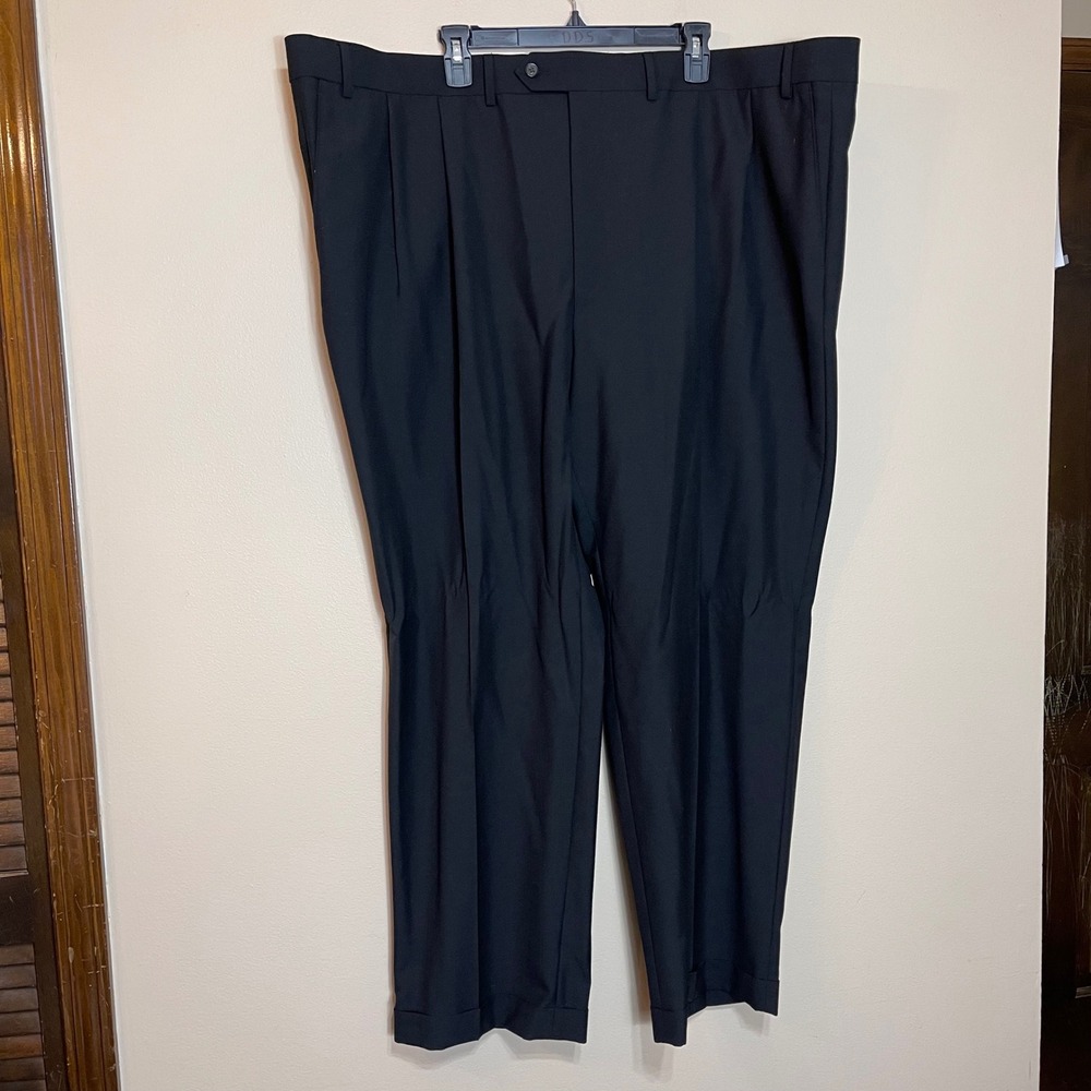 Ralph Lauren Men's Pleated Wool Blend Dress‎ Pants Black 52W 30L Classic Cuffed
